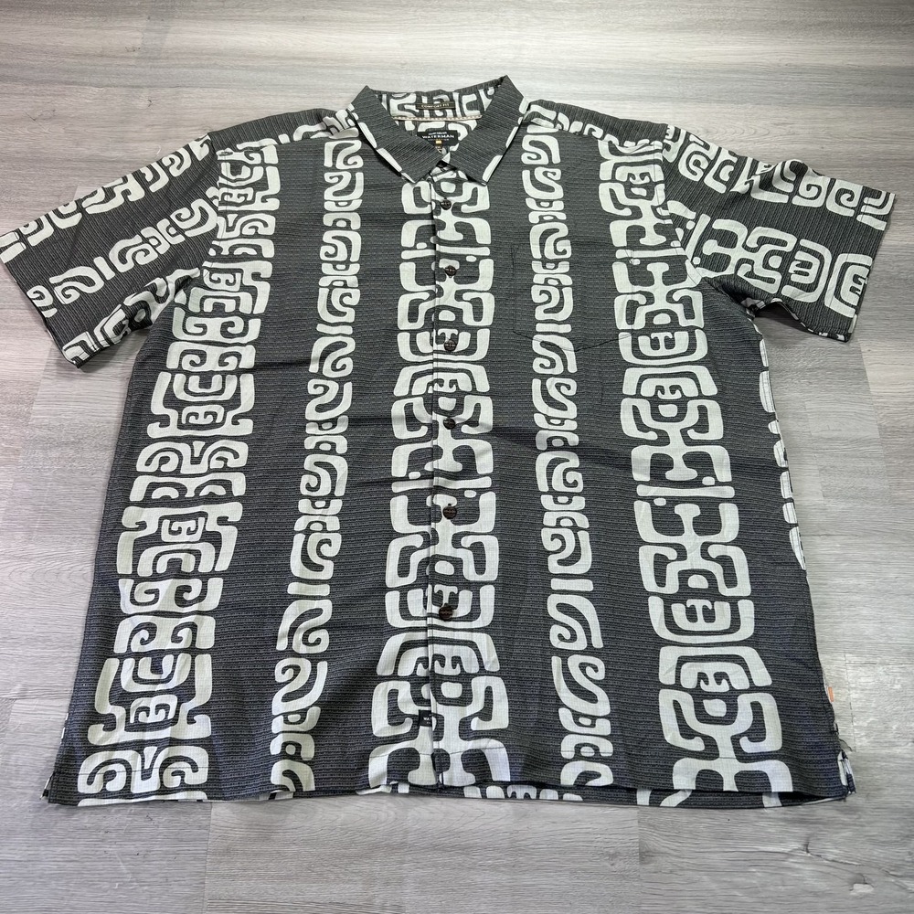 Quiksilver Waterman Shirt Mens 2XL Gray Hawaiian Short Sleeve Button Up
